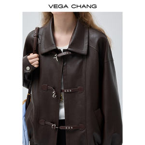 VEGA CHANG 2026 Nuova Collezione Giacca Marrone Scuro Oversize Stile Retrò con Risvolto per Donna, Abbigliamento Primaverile - Product Image 4