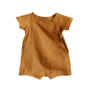Ropa de lino para bebé, <span class=keywords><strong>pijama</strong></span> liso de color sólido de manga corta, 2022 - Product Image 5