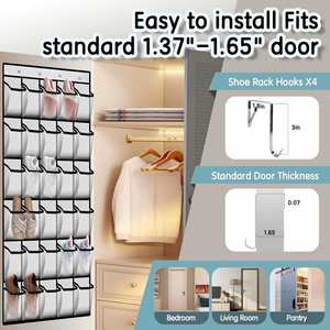 Door <b>Shoe</b> Organizer 30 Breathable Mesh Pockets Large Capacity Compact Portable Closet <b>Storage</b> Hanging <b>Shoe</b> Rack Organizer - Product Image 2