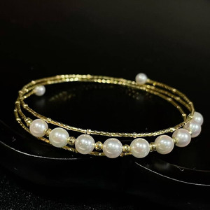 4-5.5mm Freshwater Pearl Stretch <b>Bangle</b>, Near Round & Teardrop Pearl Multi Layer Elastic 925 <b>Sterling</b> <b>Silver</b> <b>Bracelet</b> for women - Product Image 3
