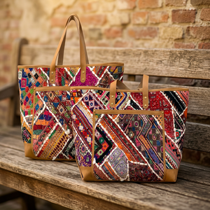 Sac fourre-tout bohème en toile avec broderie géométrique, deux poignées, fermeture éclair, multicolore, sac à bandoulière pour femme, doublure en coton - Product Image 4
