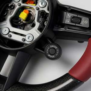 Volant rond supérieur et inférieur en fibre de carbone, cuir Nappa rouge <span class=keywords><strong>bordeaux</strong></span>, poignée SC, sans palettes, pour Porsche 911 992 - Product Image 3