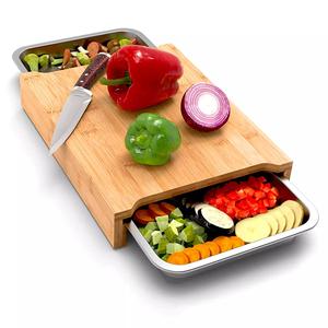 Ensemble de planches à découper en bois de bambou multifonctionnelles personnalisées pour la cuisine avec plateau à tiroirs en acier inoxydable - Product Image 1