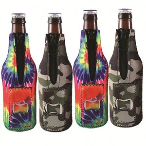Custom Dye Sublimation Neoprene Beer Wine <b>Bottle</b> Cooler Bag with Zipper and Opener for Temperature Control - Product Image 4