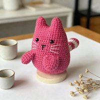 Poupée chat fuchsia plate, brillante, faite main au crochet, de haute qualité, adorable, pour décoration intérieure