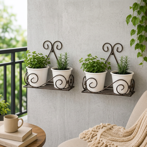 Supports muraux vintage en métal pour fleurs, finition thermolaquée, pour usage intérieur et extérieur, style rustique, jardinières suspendues - Product Image 5