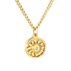 Collar con Colgante Redondo en Forma de Sol, Chapado en Oro de 18k, Acero Inoxidable, Joyería de Moda, Uso Diario, Regalo - Product Image 1