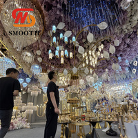 Pohon Meja Hias Bentuk Bunga Besi Berkualitas Tinggi, Elegan, Emas, Raksasa, Berbahan Logam dengan Lampu