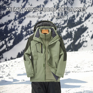 Chaqueta de esquí de montaña cortavientos para hombre, cálida para invierno, con capucha, impermeable, larga, para adultos, de caparazón duro, con cremallera, tejida - Product Image 2