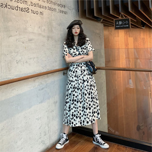 Summer <strong>Dress</strong> Women Korean Style Fashion Short <strong>Sleeve</strong> Vintage <strong>Chiffon</strong> Casual Dot Long <strong>Midi</strong> <strong>Dresses</strong> for Women - Product Image 3