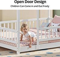 Lit de sol Montessori double, cadre de lit en bois avec lattes et barrière, lit cabane pour chambre de garçons et filles, blanc