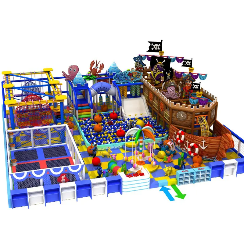 निर्माता समुद्री डाकू जहाज थीम बच्चों इनडोर भूलभुलैया खेल का मैदान उपकरण बच्चों को घर के अंदर बड़े के साथ निंजा नरम खेल का मैदान स्लाइड