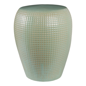 Textured Ceramic Barrel <b>Garden</b> <b>Stool</b> Glazed Design Outdoor Side Table Decorative Accent - Product Image 2