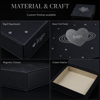 Boîte cadeau magnétique noire mate de qualité supérieure avec impression argentée pour emballage personnalisé de boîtes PR et campagnes de lancement de marque