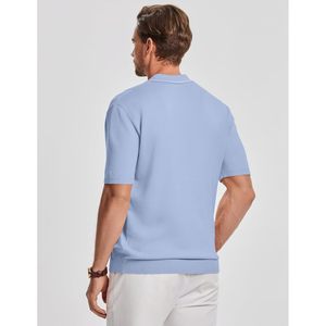 Chemise à Boutons en Tricot pour Homme FOXA, Manches Courtes, Respirante, Décontractée, pour les Vacances, Polo en Coton Bleu Clair - Product Image 4