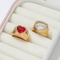 Bagues Cœur Massives Rétro Dorées avec Rubis et Grenats pour Femme, Bijoux en Acier Inoxydable, Bijoux Dorés Tendance