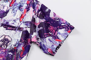 新着メンズ3 Dパープルプリントデザインハワイシャツボタンダウンカラー塗装メンズ服 - Product Image 4