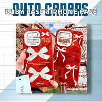 Coque de téléphone rétro Ruby Color Laser pour iPhone 15 11 12 13 14 16 Pro Max XS X XR 16E 7 8 Plus Bow Print Cover avec Vintage Texture