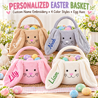 Panier de Pâques personnalisé pour enfants, panier à oreilles de lapin brodé avec nom personnalisé, sac de chasse aux œufs de Pâques, décoration cadeau en peluche