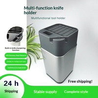Support de couteaux de cuisine multifonctionnel en acier inoxydable en stock avec aiguiseur intégré, étagère de rangement intégrée, résistant à l'humidité