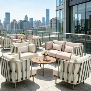 Ensemble <span class=keywords><strong>de</strong></span> canapés d'extérieur en <span class=keywords><strong>bois</strong></span> <span class=keywords><strong>de</strong></span> style moderne, imperméable et durable. Idéal pour le jardin, le balcon, la terrasse et les espaces <span class=keywords><strong>de</strong></span> loisirs hôteliers - Product Image 1