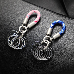 Porte-clés mousqueton en cuir PU coloré personnalisé, petit, en métal, avec plusieurs anneaux et boucle à ressort - Product Image 1