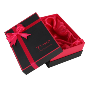 Zwarte satijn gevoerde moderne luxe lingerie cadeaudozen met matte laminatie, embossing, UV-coating en strik-papierverpakking - Product Image 6