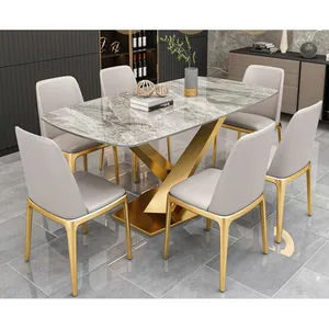 Set meja makan marmer furnitur ruang makan rumah mewah elegan Italia desain Modern