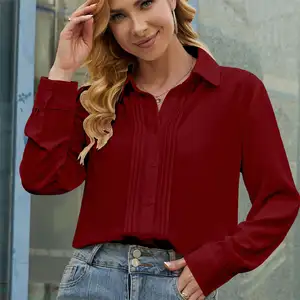 Free Sample OEM ODM New Ladies Button Down Shirts Long Sleeve Chiffon For Women Solid Tops Blusas Women Casual Blouse