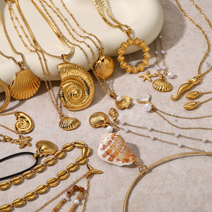 <span class=keywords><strong>Collana</strong></span> Wanxing Ocean serie 18K placcato oro acciaio inossidabile <span class=keywords><strong>con</strong></span> perla a spirale stella marina <span class=keywords><strong>collana</strong></span> pendente per donna - Product Image 2