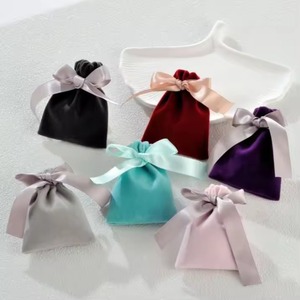 Wholesale Thickened Plush Fabric Bag Bundle Pocket Ring Earrings Necklace Jewelry Bag Jewelry Ribbon Custom Print Logo - Product Image 1