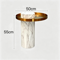 Table d'appoint ronde en marbre de style minimaliste nordique, plateau en acier inoxydable brossé, table basse de luxe pour appartement et salon