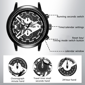 Montre chronographe à quartz pour homme FIDI, sport, multifonction, bracelet en silicone, étanche, montre-bracelet décontractée pour affaires - Product Image 6