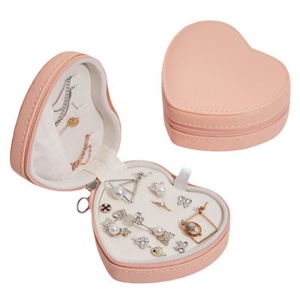 Portable PU Leather Velvet <b>Heart</b>-<b>Shape</b> Jewelry Gift Organizer Storage <b>Box</b> with Personalized Logo for Valentine's Day - Product Image 6