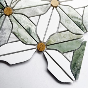 Mosaïque moderne en marbre à motifs floraux, incrustation en laiton, pour crédence <span class=keywords><strong>de</strong></span> cuisine, mur <span class=keywords><strong>de</strong></span> <span class=keywords><strong>salle</strong></span> <span class=keywords><strong>de</strong></span> <span class=keywords><strong>bain</strong></span>, usage hôtelier - Product Image 6