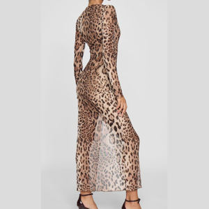 Maxi abito da donna a manica lunga <span class=keywords><strong>con</strong></span> stampa leopardata e <span class=keywords><strong>spacco</strong></span> anteriore - Product Image 4