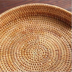 Rattan Serving Tray Storage Natural Wicker Trays Plate Rectangle Breakfast Tableware Spice Beverage Eco-Friendly Multifunction - Product Image 2