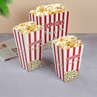Sacs à Popcorn Personnalisés en Carton Blanc Qualité Alimentaire avec Rayures Rouges, Boîte à Popcorn Auto-ouvrante pour Fast-Food et Cinéma