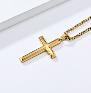 Kalung Salib Emas 18k Baja Anti Karat Pria Fen Di New Arrival Handmade Perhiasan Religius Poles Cermin Rantai Kotak Bulat <span class=keywords><strong>24</strong></span> inci - Product Image 4