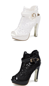 Nouvelles sandales à talons hauts en dentelle pour femmes, avec boucle de ceinture, bout ouvert, plateforme ajourée, pour l'été et les soirées, grandes tailles, chaussures pour femmes 2023 - Product Image 6