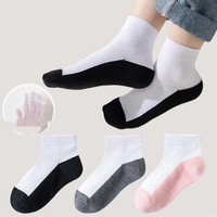 Lot de cinq paires de chaussettes pour étudiants, couleur unie, respirantes, chaussettes d'école, chaussettes pour enfants