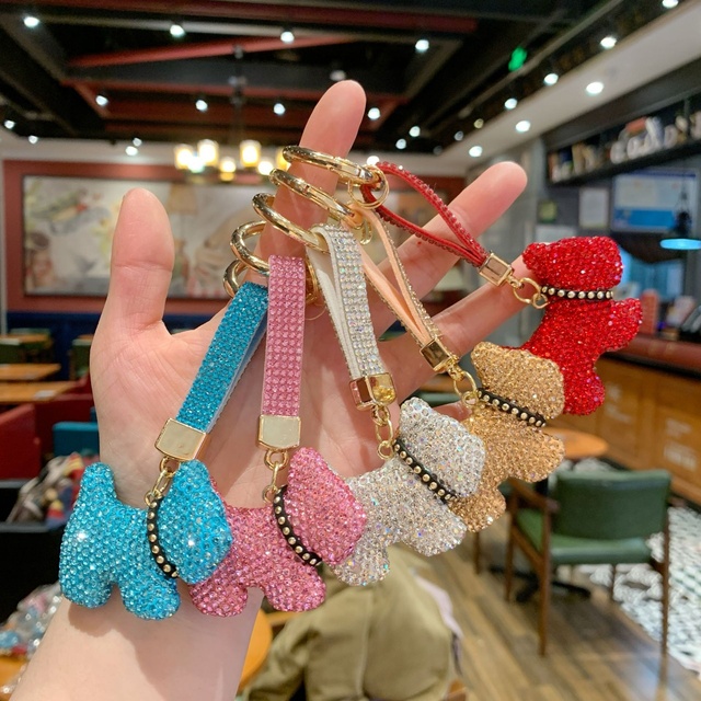 Trendy Cartoon Explosive Full Diamond Fighting Dog Keychain Toy Suitable Small Gift Explosive Flash Car  Pendant Souvenir