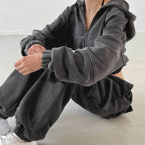 Felpa con Zip <span class=keywords><strong>Oversize</strong></span> in Spugna Francese OEM, 100% Cotone, Tinta Unita, <span class=keywords><strong>Abbigliamento</strong></span> Sportivo e Femminile - Product Image 5