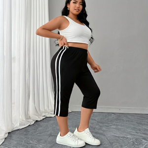 Leggings Capri Tricotés Taille Haute Rayés Extensibles Respirants pour Femme – Pantalon de Sport Décontracté Toutes Saisons Longueur Genou – Bangladesh - Product Image 3
