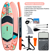 Vente flash : SUP gonflable extra large de 11' x 36'', couleur menthe corail, planche à pagaie géométrique tricolore, kit complet, polyvalent, yoga