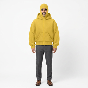 Sweat à capuche en tricot à motif uni avec logo personnalisé pour homme, double capuche, pull à fermeture éclair intégrale, taille plus, anti-rétrécissement - Product Image 1