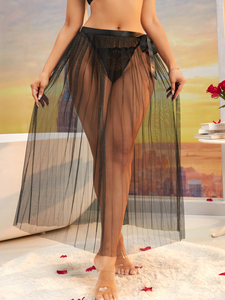 Camisón transparente y fino con abertura frontal, falda maxi cruzada con cinturón de lazo, terciopelo con bordado 3D, lencería y ropa de dormir, ODM al por mayor - Product Image 4