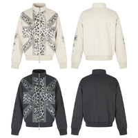 Veste bomber surdimensionnée pour homme, col montant, fermeture éclair, imprimé léopard, broderie florale, style streetwear, vente en gros OEM personnalisée