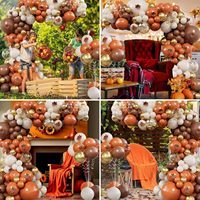Perlengkapan Dekorasi Balon Lengkung Ramah Lingkungan untuk Dalam Ruangan, Balon Lateks Oranye Cokelat Putih, Daun Maple, untuk Pesta Thanksgiving dan Panen Musim Gugur