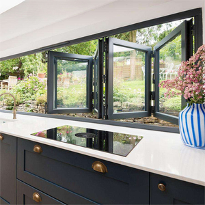 Venta al por mayor Bi-fold Cafe <span class=keywords><strong>Windows</strong></span> Ventanas plegables de aluminio con doble acristalamiento Vertical Ventana de vidrio templado - Product Image 2